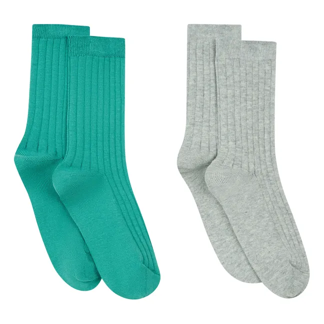 Socken im 2er-Pack aus Bio-Baumwolle Sage & Heather Grey