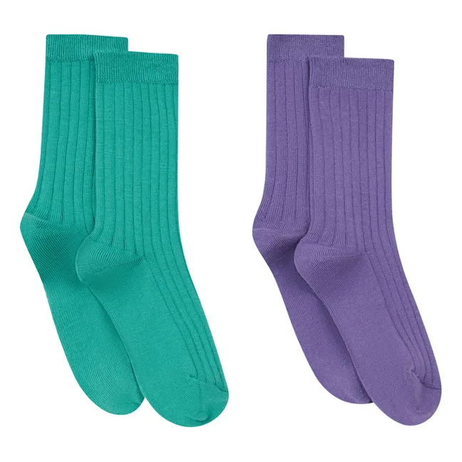 Sage & Purple Organic Cotton Socks - Set of 2