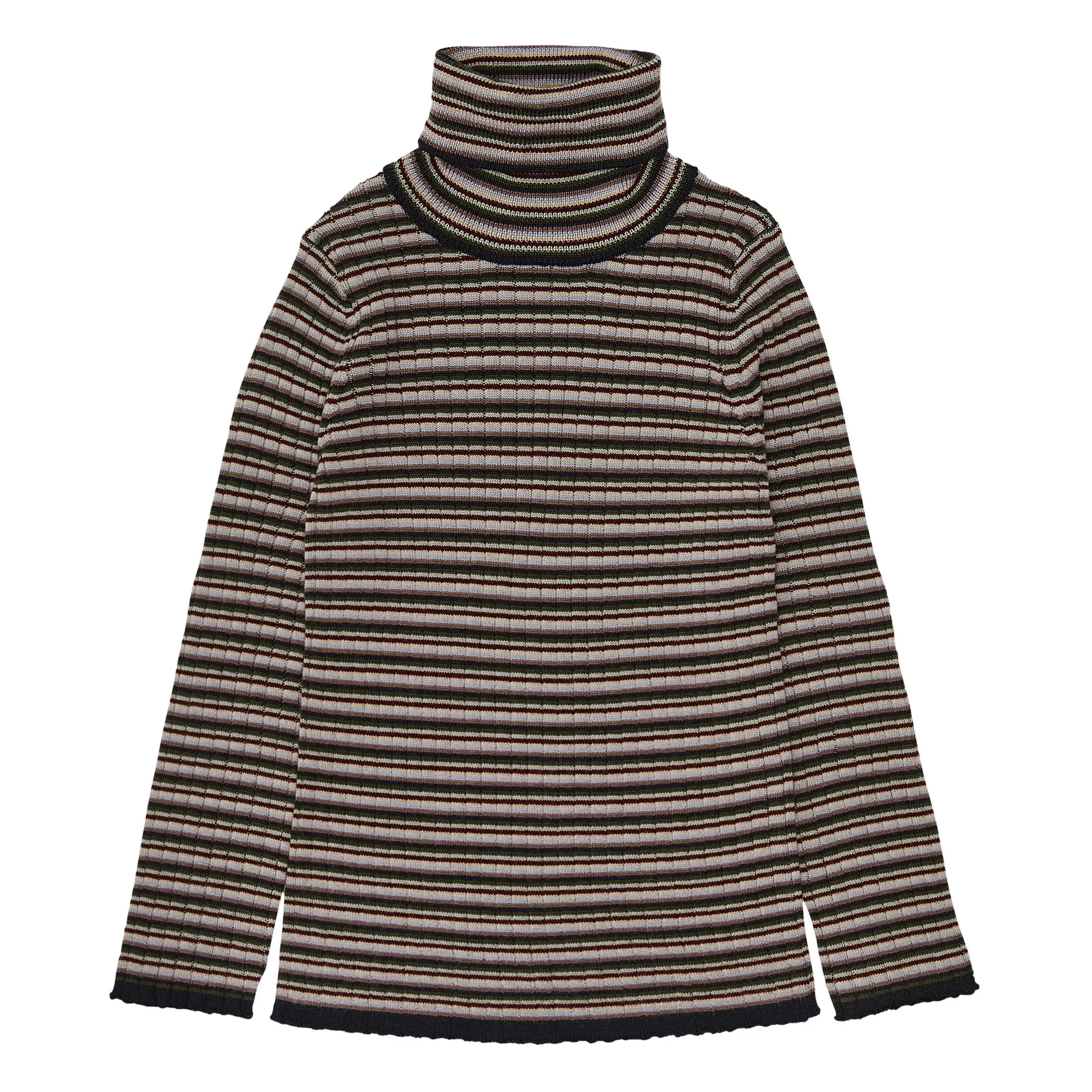 Striped Merino Wool Turtleneck | Brown- Product image n°0