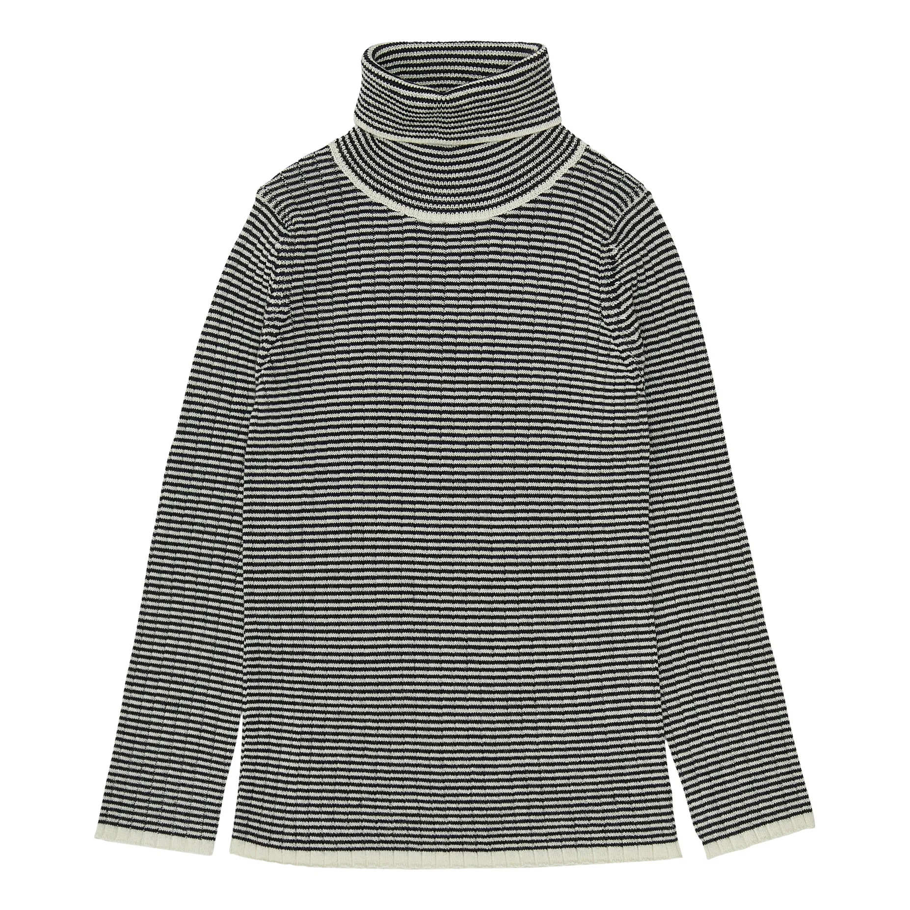 Fub Navy Blue Striped Merino Wool Turtleneck