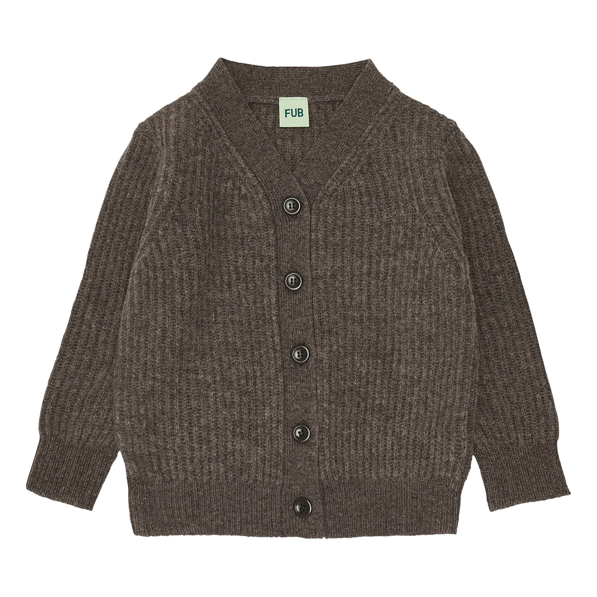 FUB Strickjacke mit V-Ausschnitt aus Lammwolle Braun Smallable