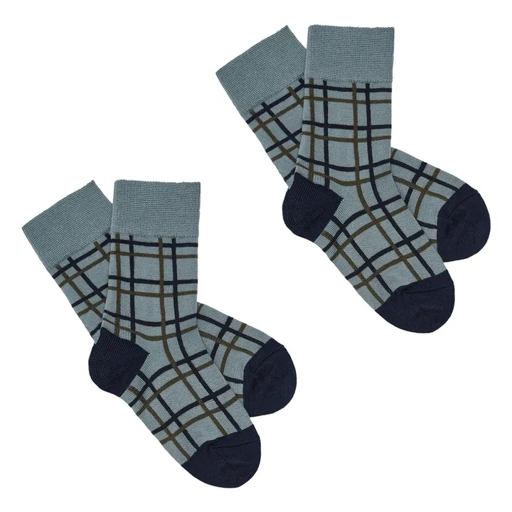 Lote de 2 pares de calcetines de lana de cuadros | Azul- Imagen del producto n°0