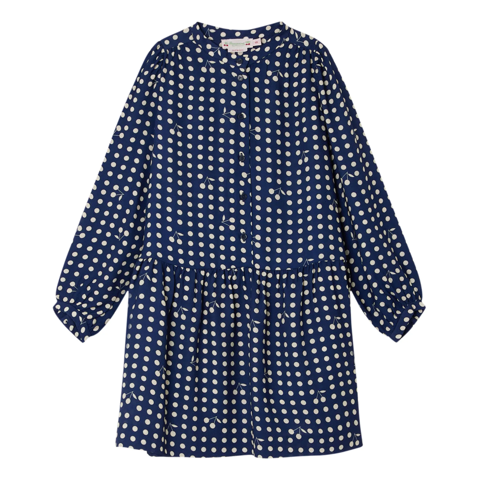 Bonpoint Navy Blue Talitha Cherry And Polka Dot Dress