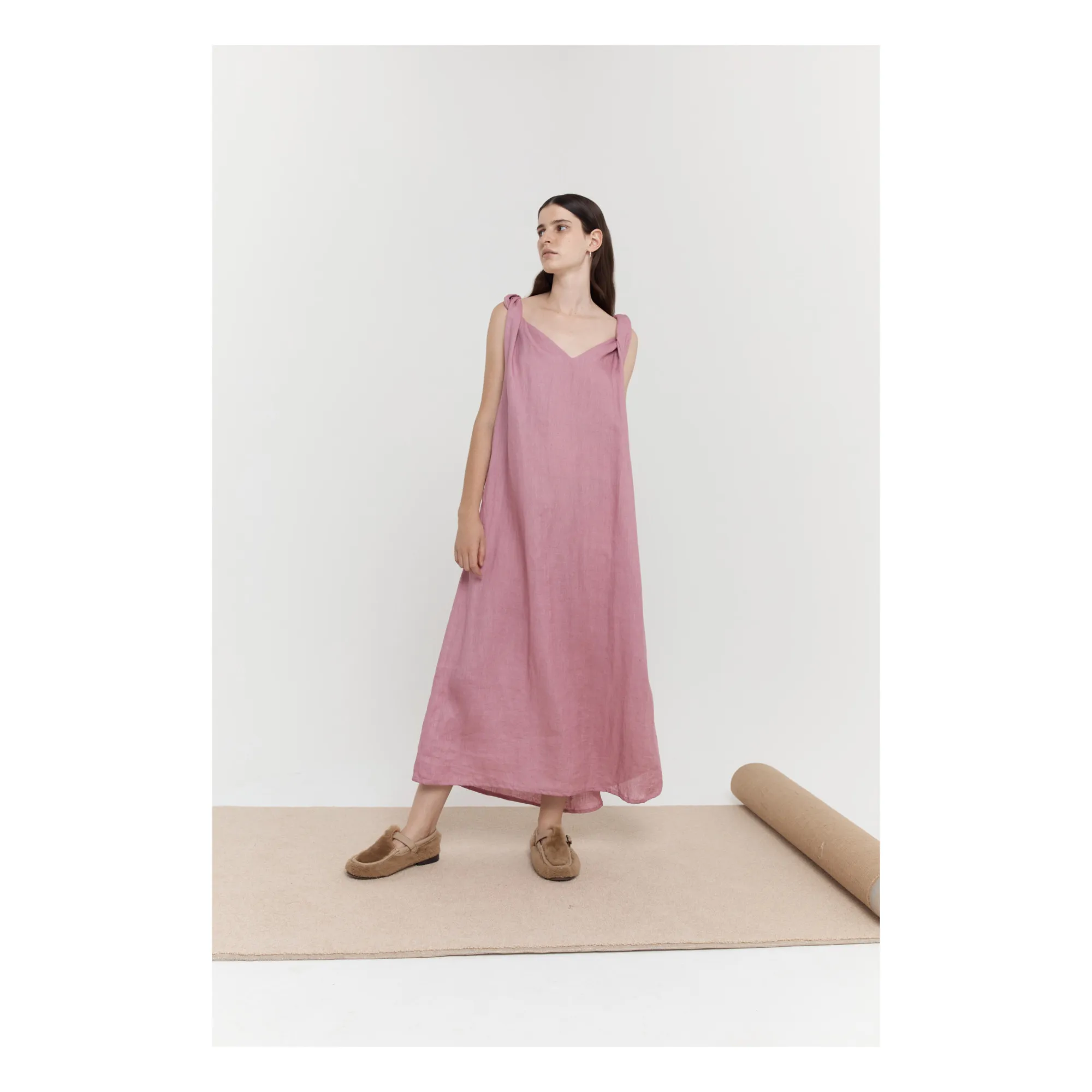 chinese dress ladies Deiji Studio Linen Strap Dress in Haze Blue