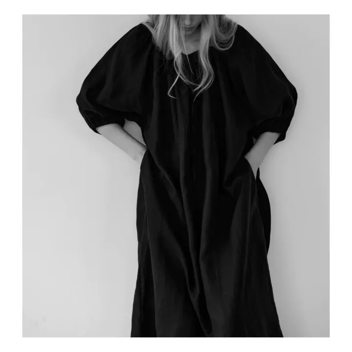 El vestido blusón de lino | Negro- Imagen del producto n°1