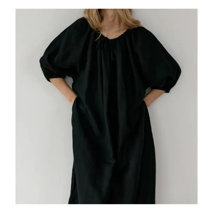 El vestido blusón de lino | Negro- Imagen del producto n°2