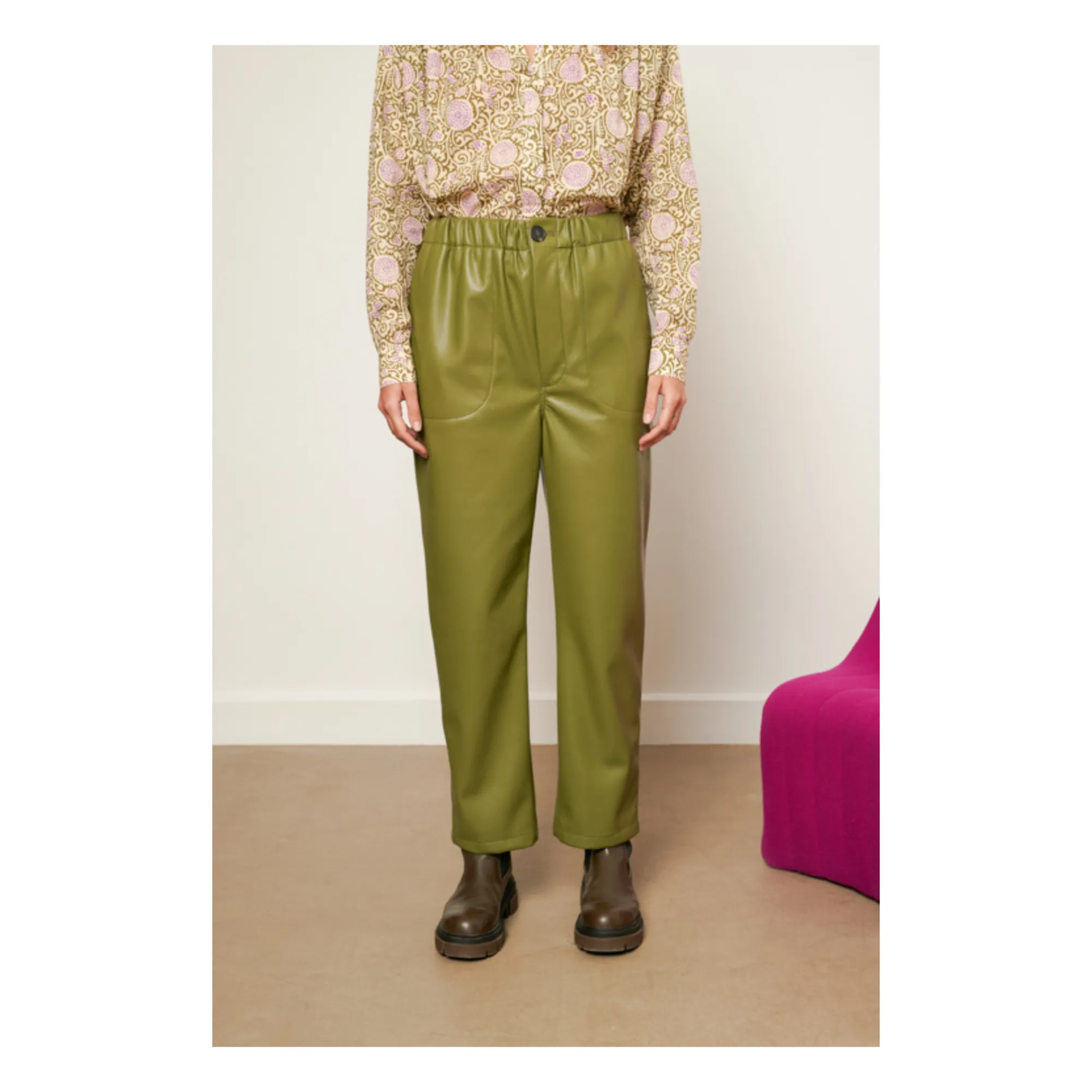 Chloé Stora Khaki Proust Vegan Leather Trousers