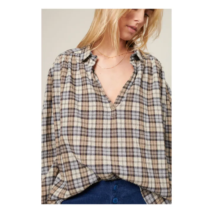 Ary Cotton Cheesecloth Checkered Blouse | Brown- Product image n°2