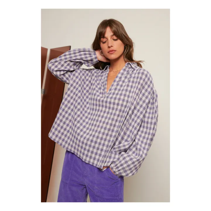 Ary Cotton Cheesecloth Checkered Blouse | Purple- Product image n°0