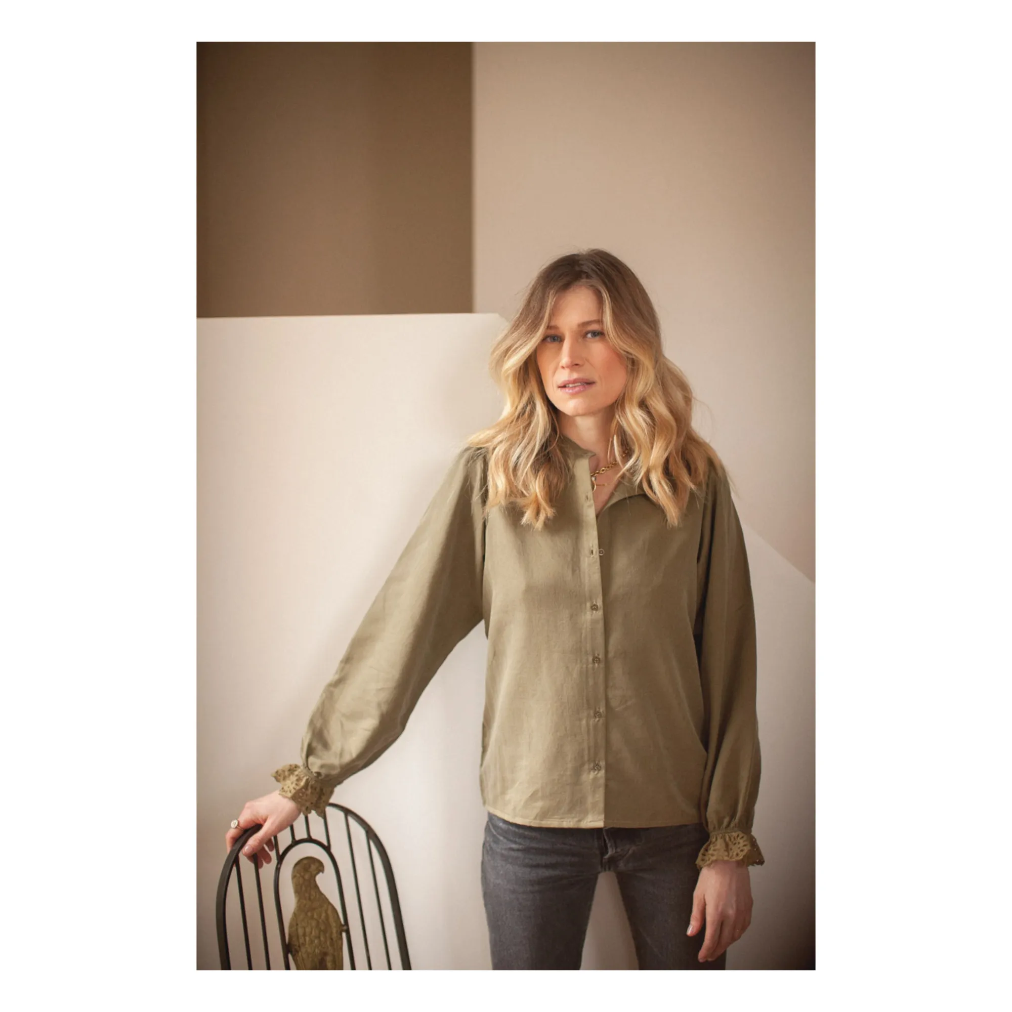 Marlot Paris Women's Khaki Prisca Cotton Muslin Blouse - ’S Collection