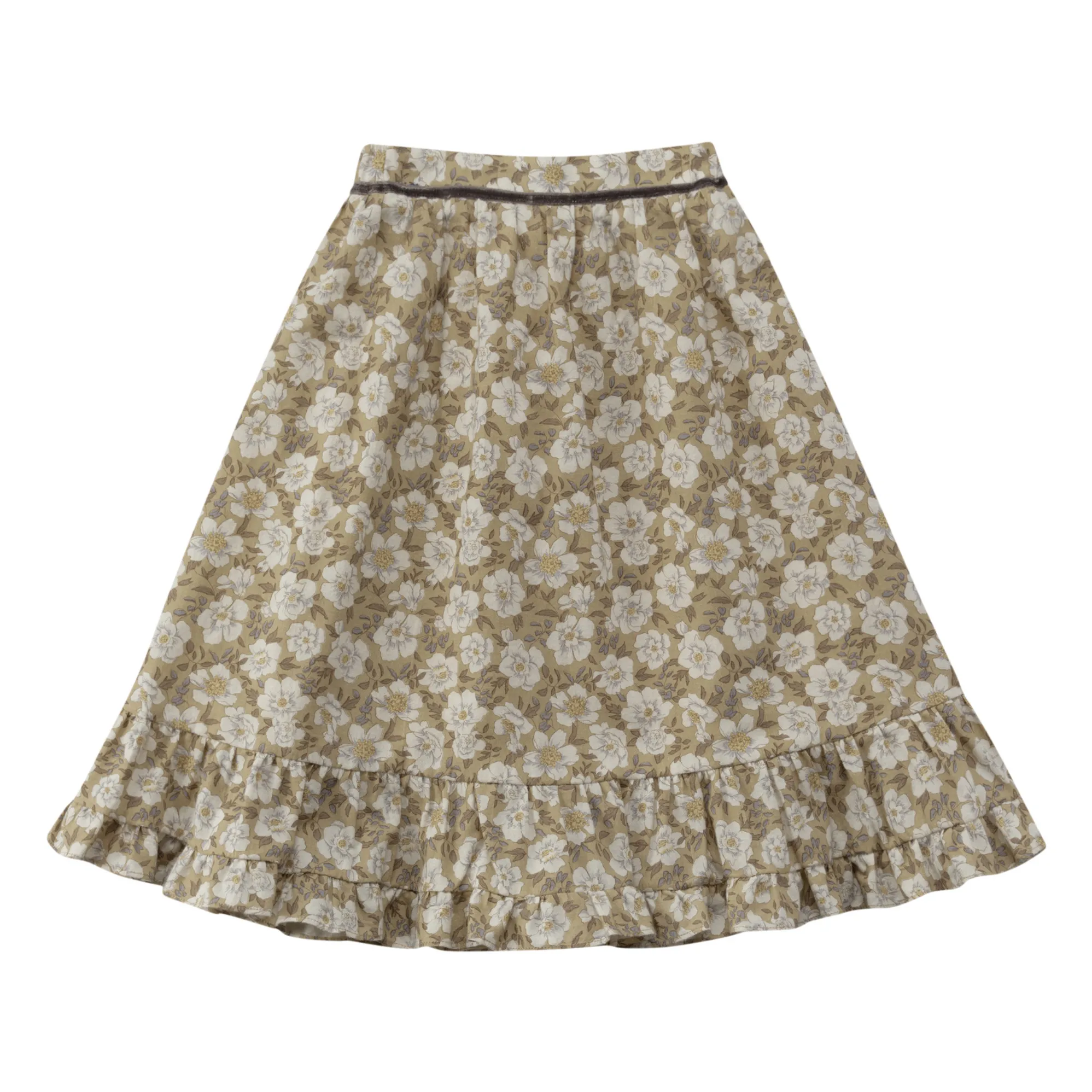 Louisiella Beige Macherien Floral Midi Skirt
