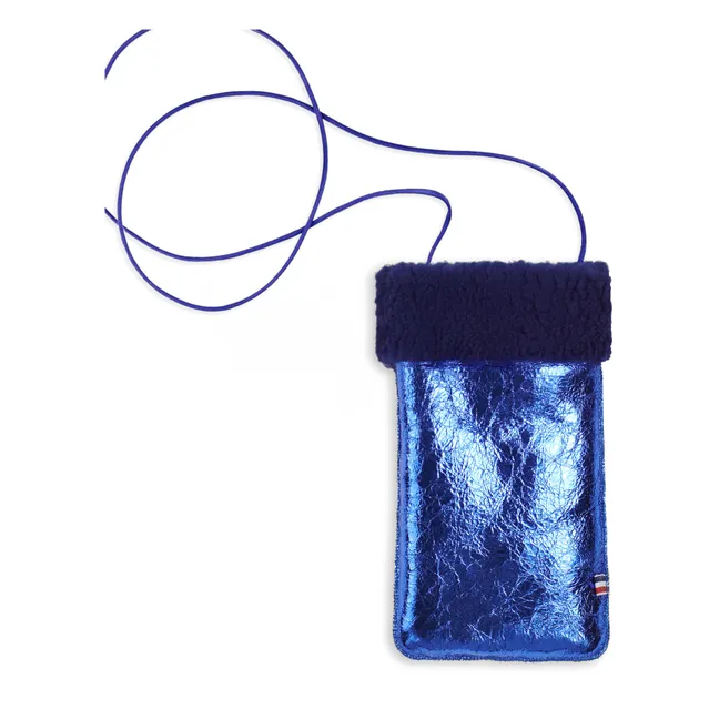 Funda para teléfono de piel de oveja merina metalizada - Colección Adulto - Francia | Azul Marino