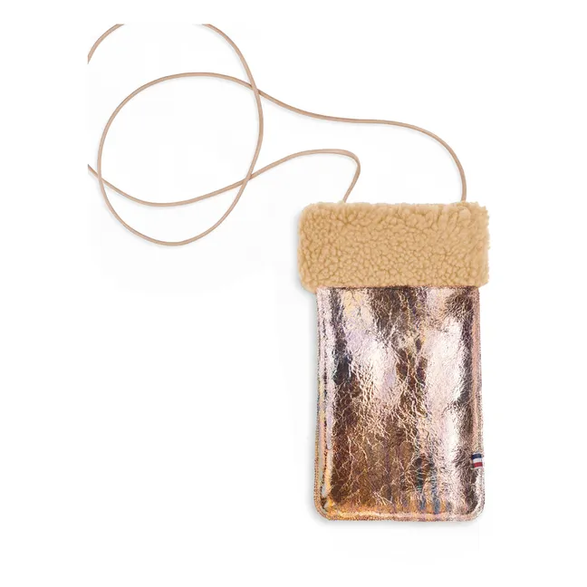 Metallic Merino Wool Shearling Phone Case - Adult Collection  | Pink Gold