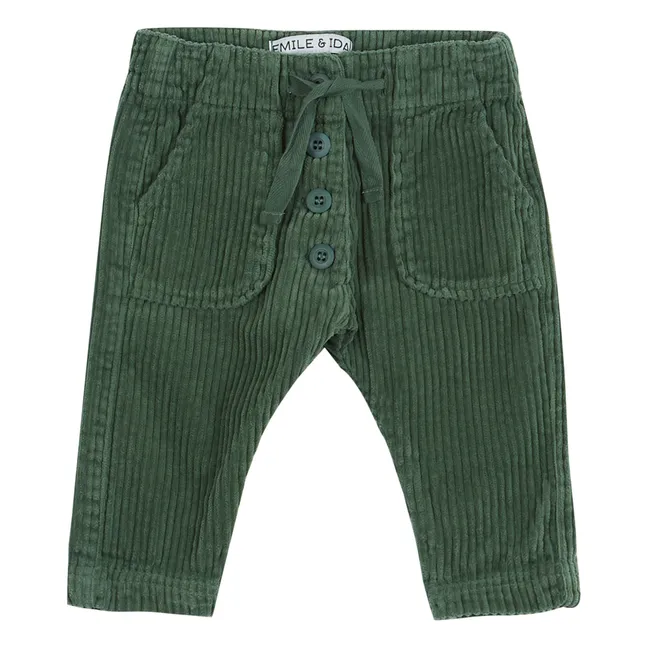 Pantaloni in Velluto a Coste con Bottoni | Verde
