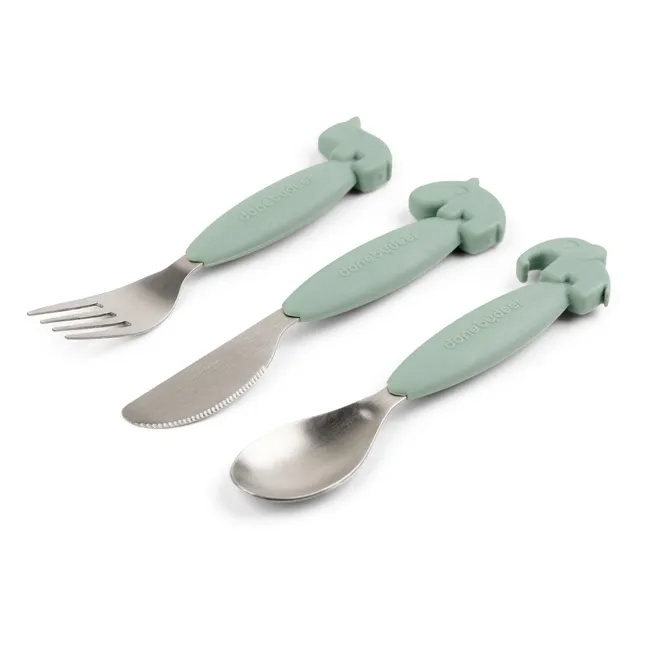 Cubiertos de fácil agarre Deer Friends | Verde