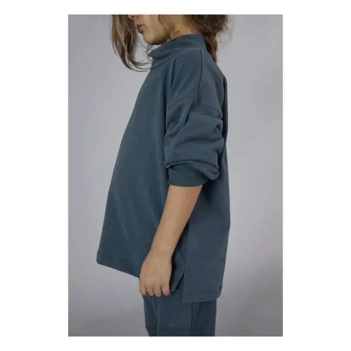 Gestreiftes T-Shirt mit Stehkragen aus Bio-Baumwolle | Graublau- Produktbild Nr. 4