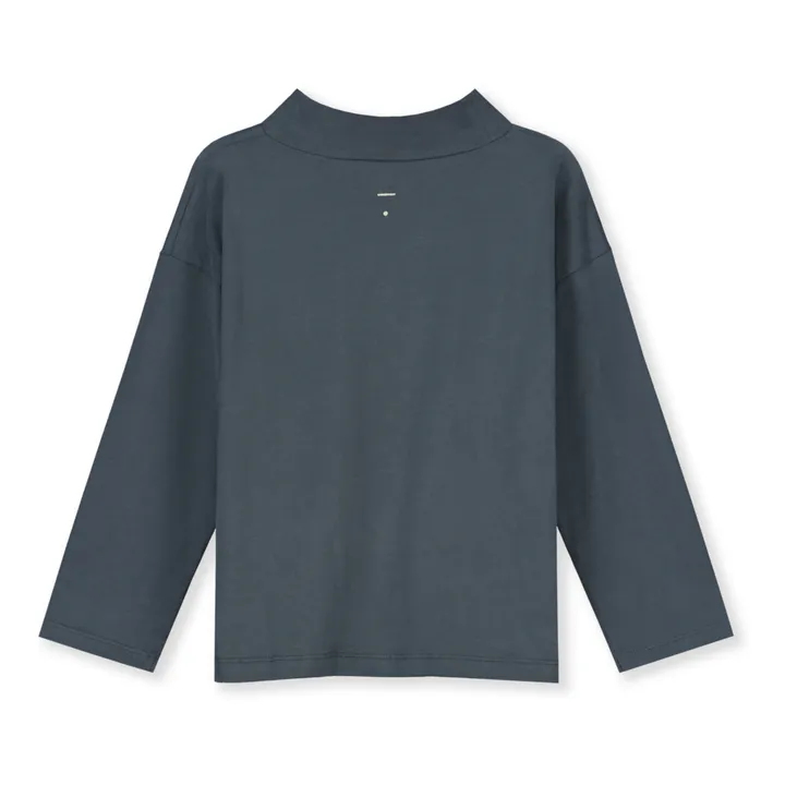 Gestreiftes T-Shirt mit Stehkragen aus Bio-Baumwolle | Graublau- Produktbild Nr. 5