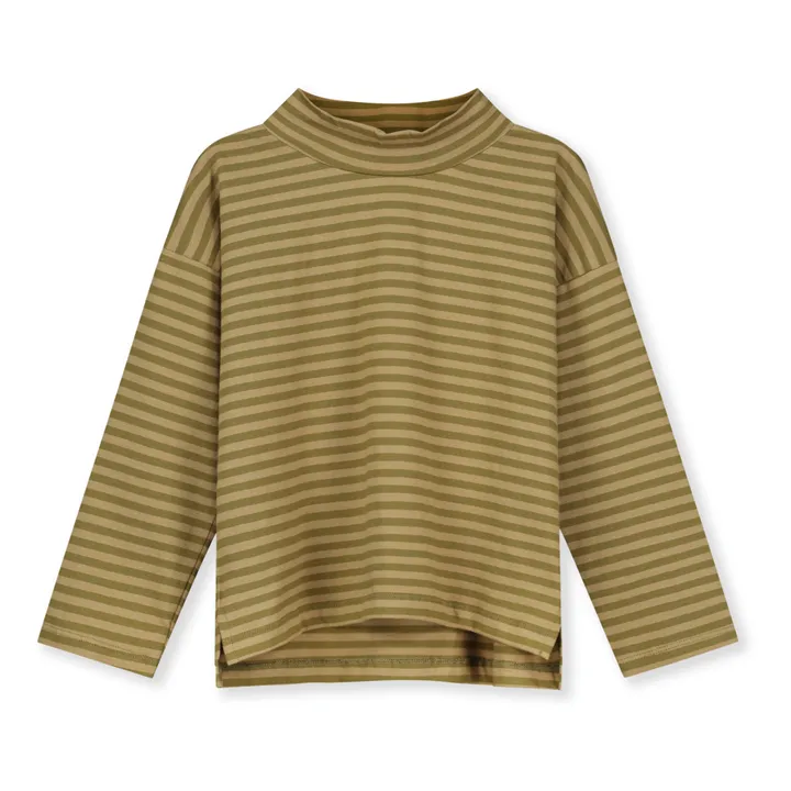 Camiseta de rayas con cuello alto de algodón orgánico | Verde oliva- Imagen del producto n°0
