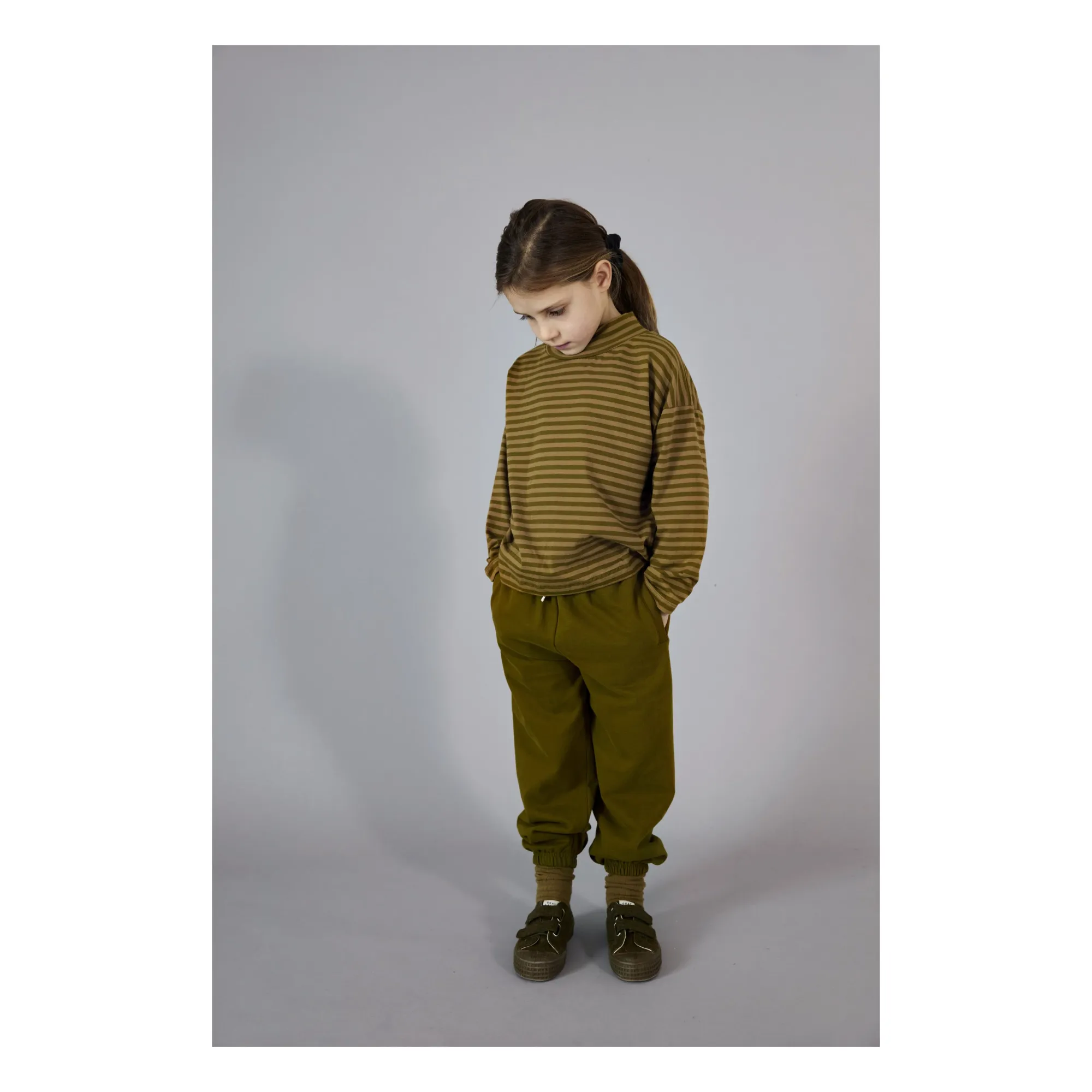 Organic Cotton Striped Turtleneck T-shirt | Olive green- Product image n°1