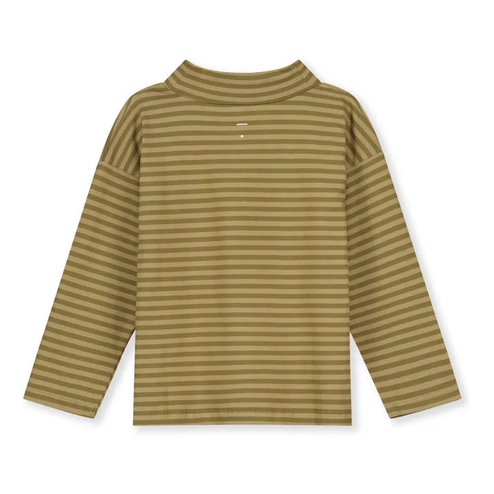Camiseta de rayas con cuello alto de algodón orgánico | Verde oliva- Imagen del producto n°5