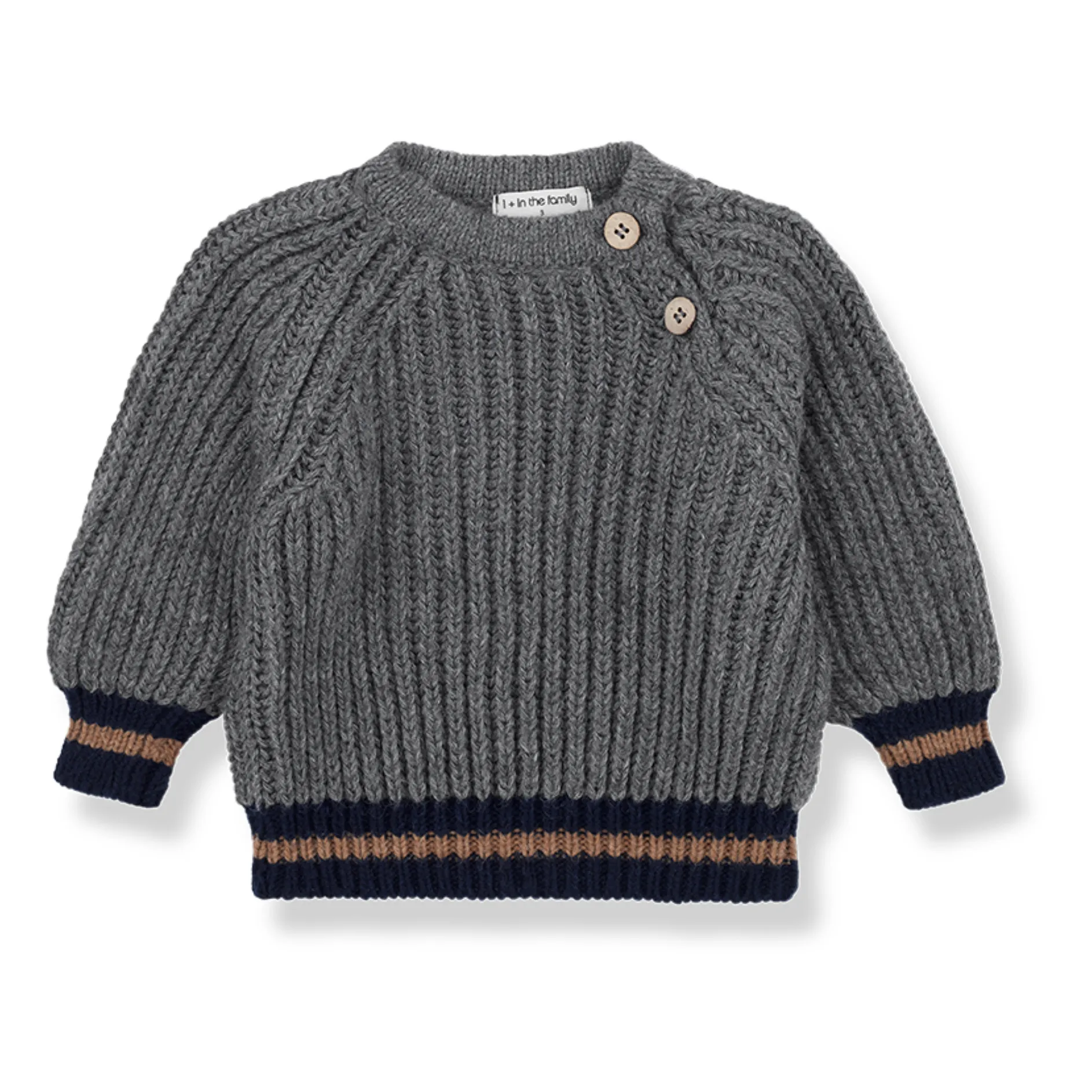 1+ In The Family Grey Pablo Two-Tone Woollen Jumper