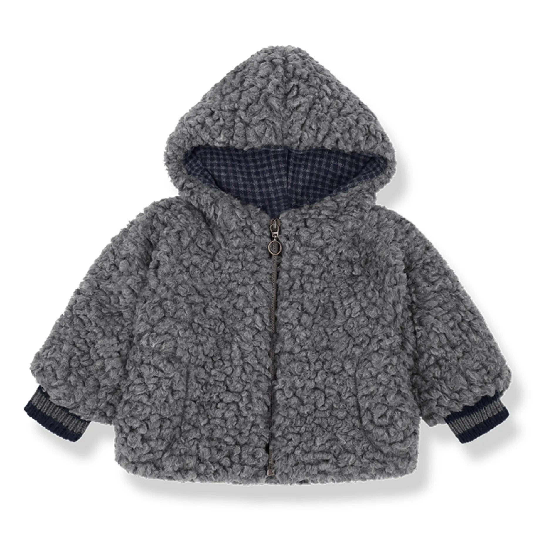 1+ In The Family Grey Imanol Sherpa Hooded Jacket