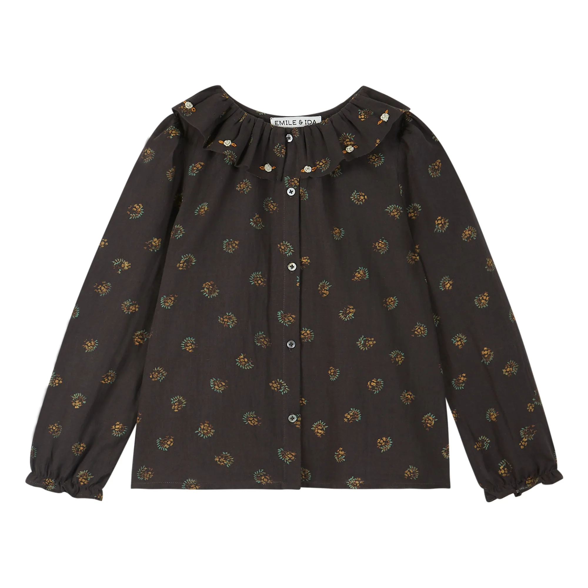Emile Et Ida Charcoal Grey Flower Blouse