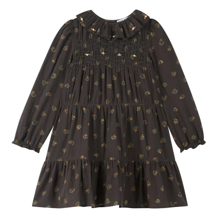 Smocked Floral Dress | Charcoal grey- Product image n°0