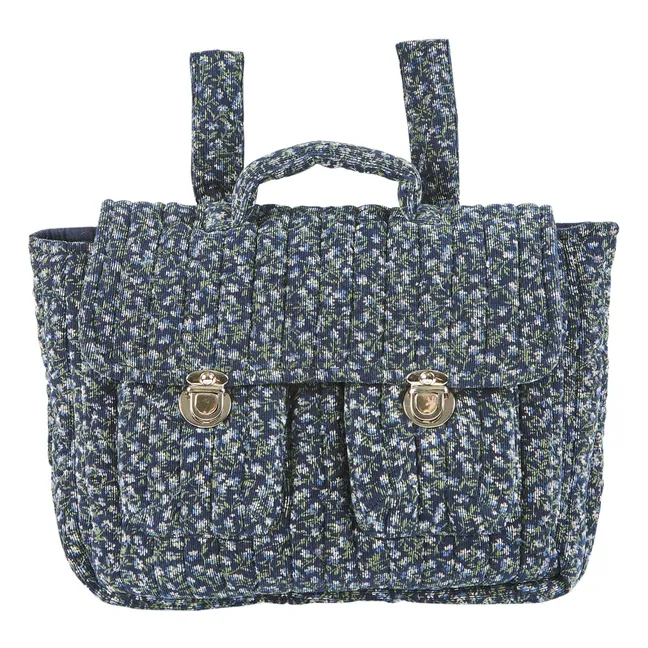 Floral Corduroy School Bag | Navy blue