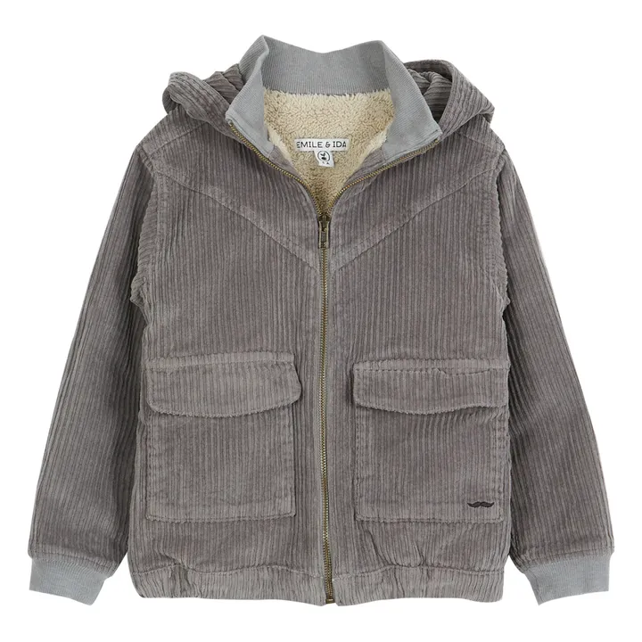Manteau Velours Côtélé Fourré Façon Fourrure | Gris- Image produit n°0