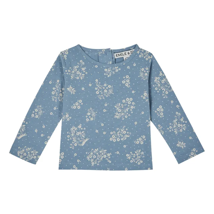 T-Shirt Coton Bio Fleuri Oiseaux | Bleu ciel- Image produit n°0