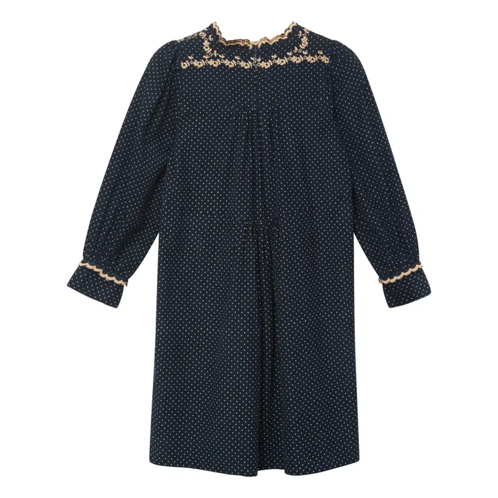 Vestido de pana bordado de lunares Robina | Azul Marino- Imagen del producto n°1