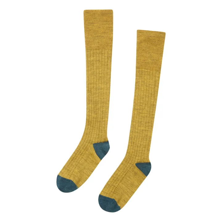 Chaussettes Hautes Bicolores | Jaune moutarde- Image produit n°0