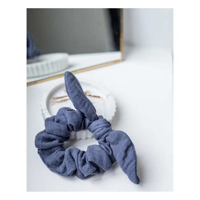 Chouchou nœud gaze de coton | Bleu