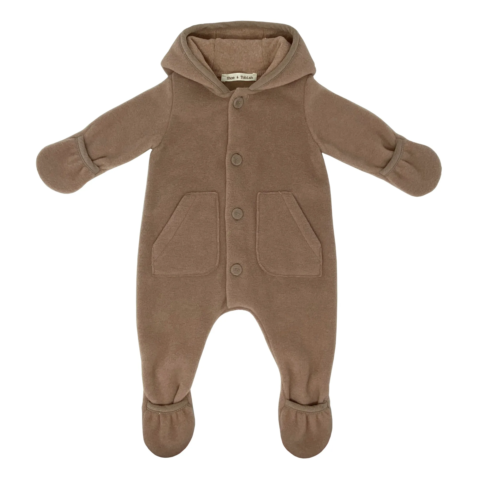Zhoe & Tobiah Beige Woollen-Lined Polar Fleece Baby Snowsuit