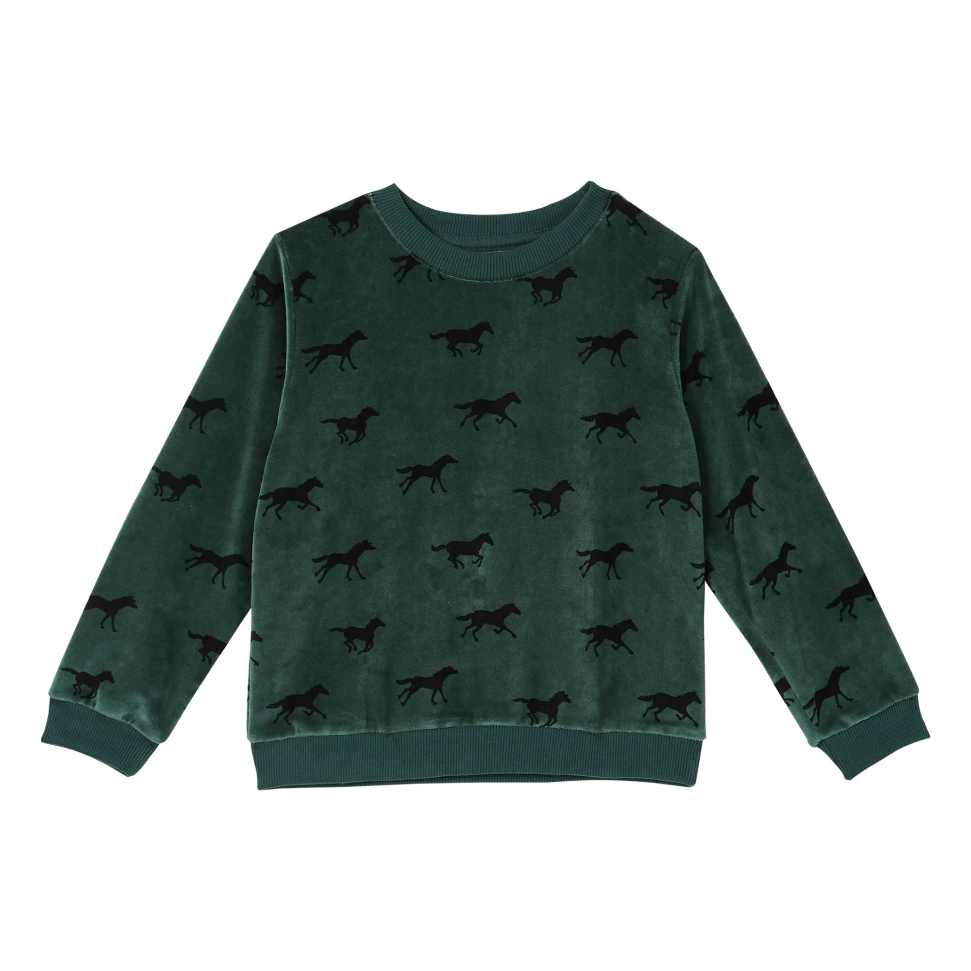 Emile Et Ida Green Velour Horse Sweatshirt