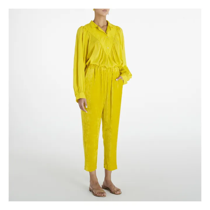 Bohemian Cotton and Silk Blouse | Yellow- Product image n°1