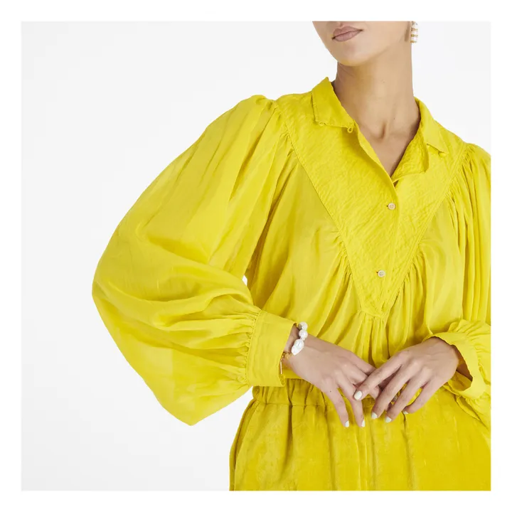 Bohemian Cotton and Silk Blouse | Yellow- Product image n°3