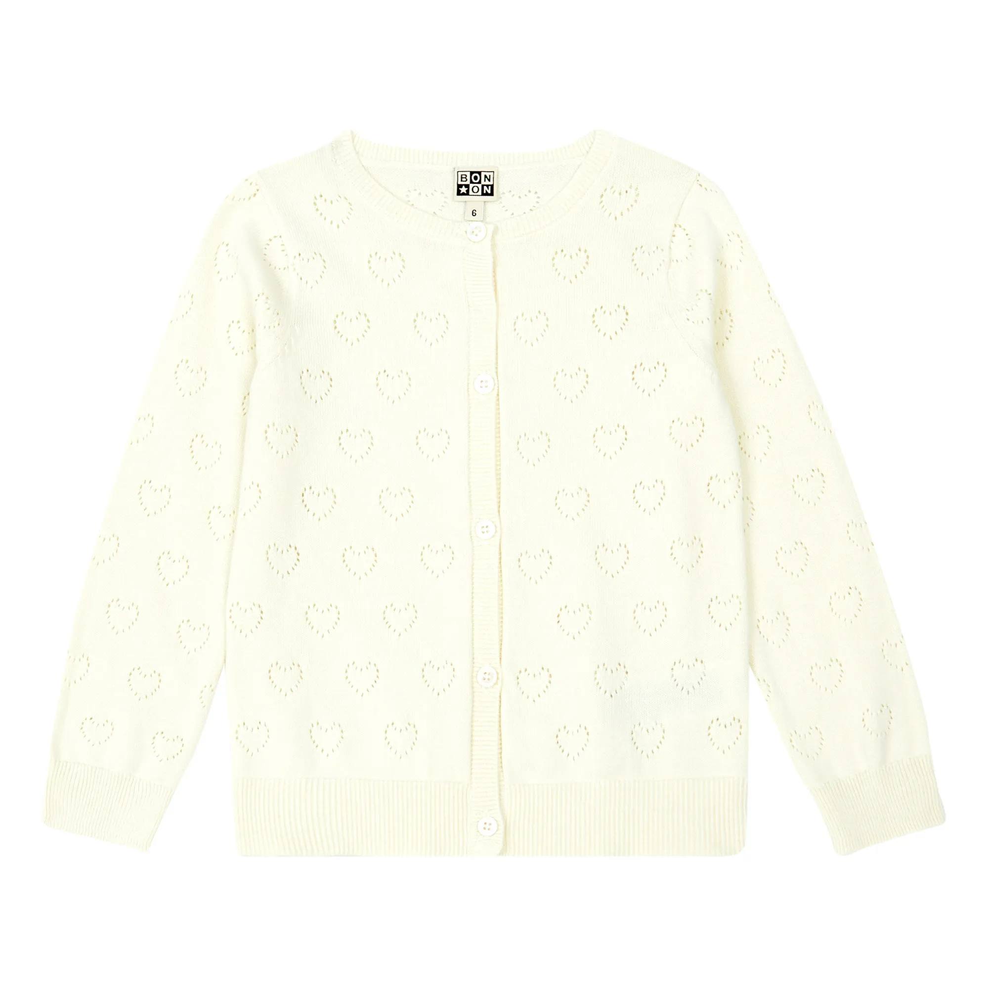 Bonton Ecru Organic Cotton Openwork Heart Cardigan