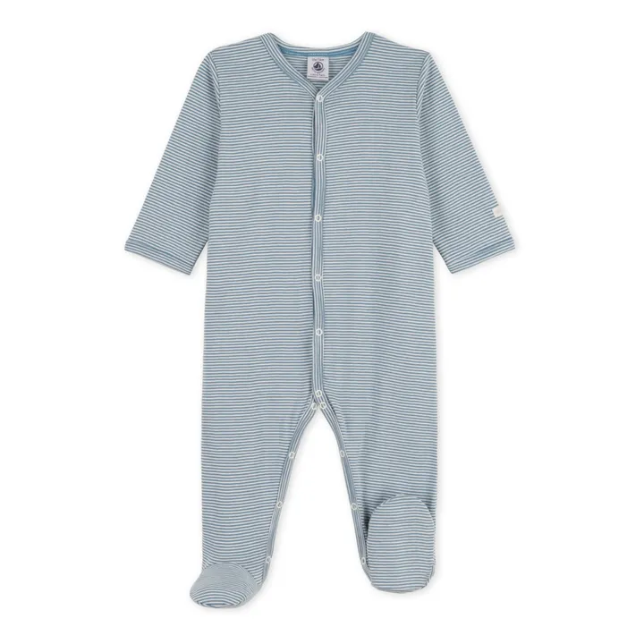 Pyjama mit Füßchen Bio-Baumwolle Crame | Graublau- Produktbild Nr. 0