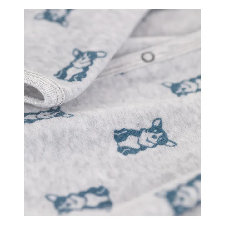 Pijama con pies de terciopelo orgánico Cáñamo | Azul Gris- Imagen del producto n°1