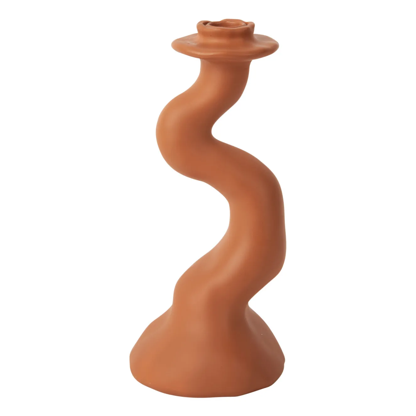 Present Time Terracotta Organic Swirl Candle Holder - M