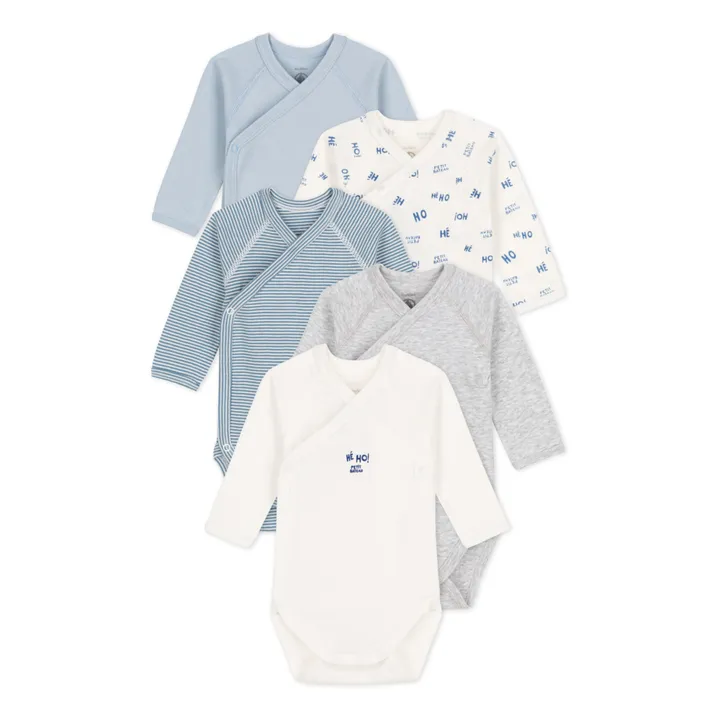 Cabus Organic Cotton Wrap Over Baby Bodysuits - Set of 5 | Blue- Product image n°0