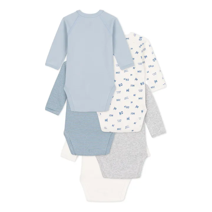 Cabus Organic Cotton Wrap Over Baby Bodysuits - Set of 5 | Blue- Product image n°2