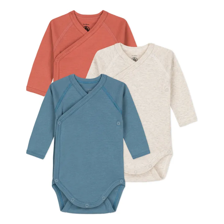 Caddie Organic Cotton Wrap Over Baby Bodysuits - Set of 3 | Blue- Product image n°0