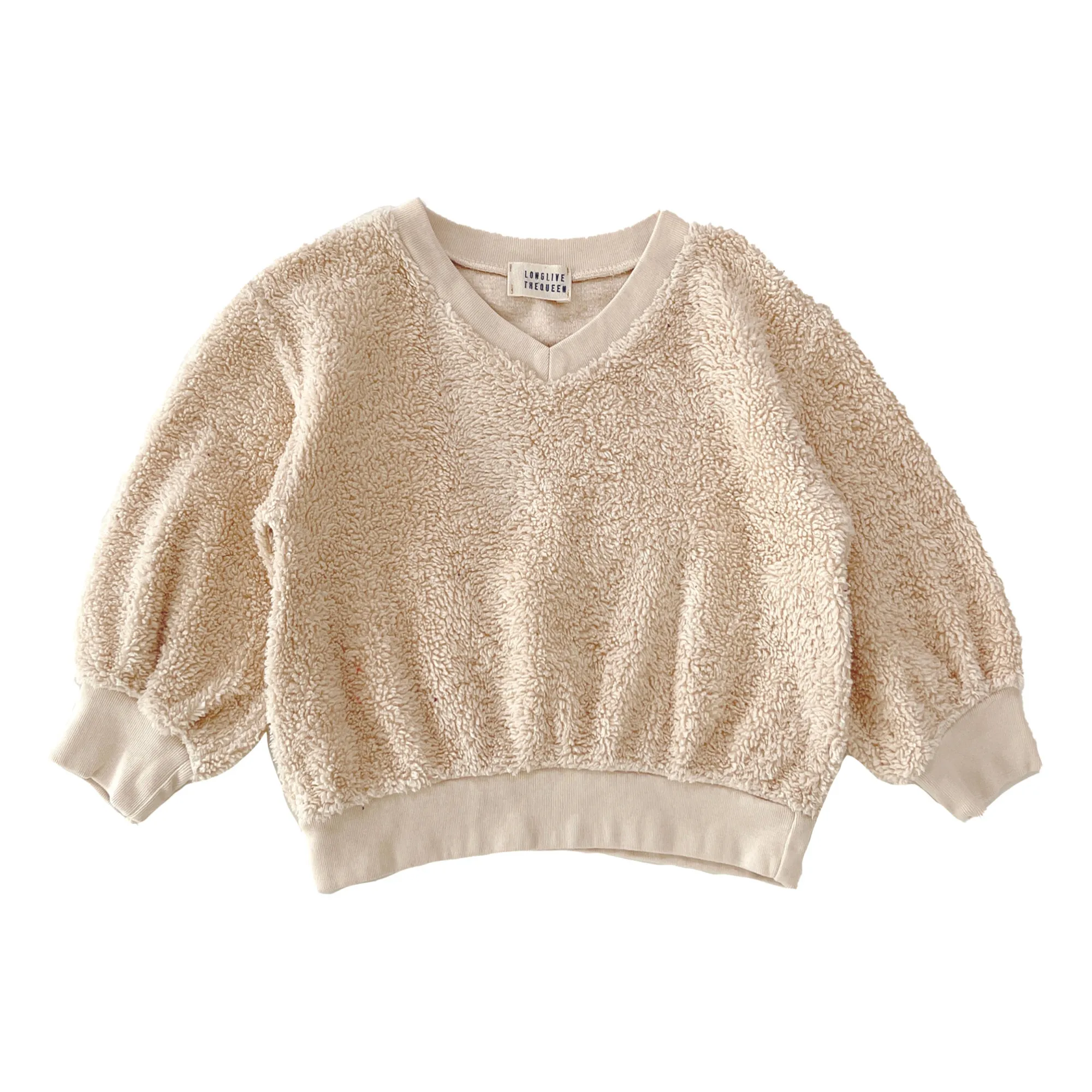 Longlivethequeen Beige V-Neck Sweatshirt
