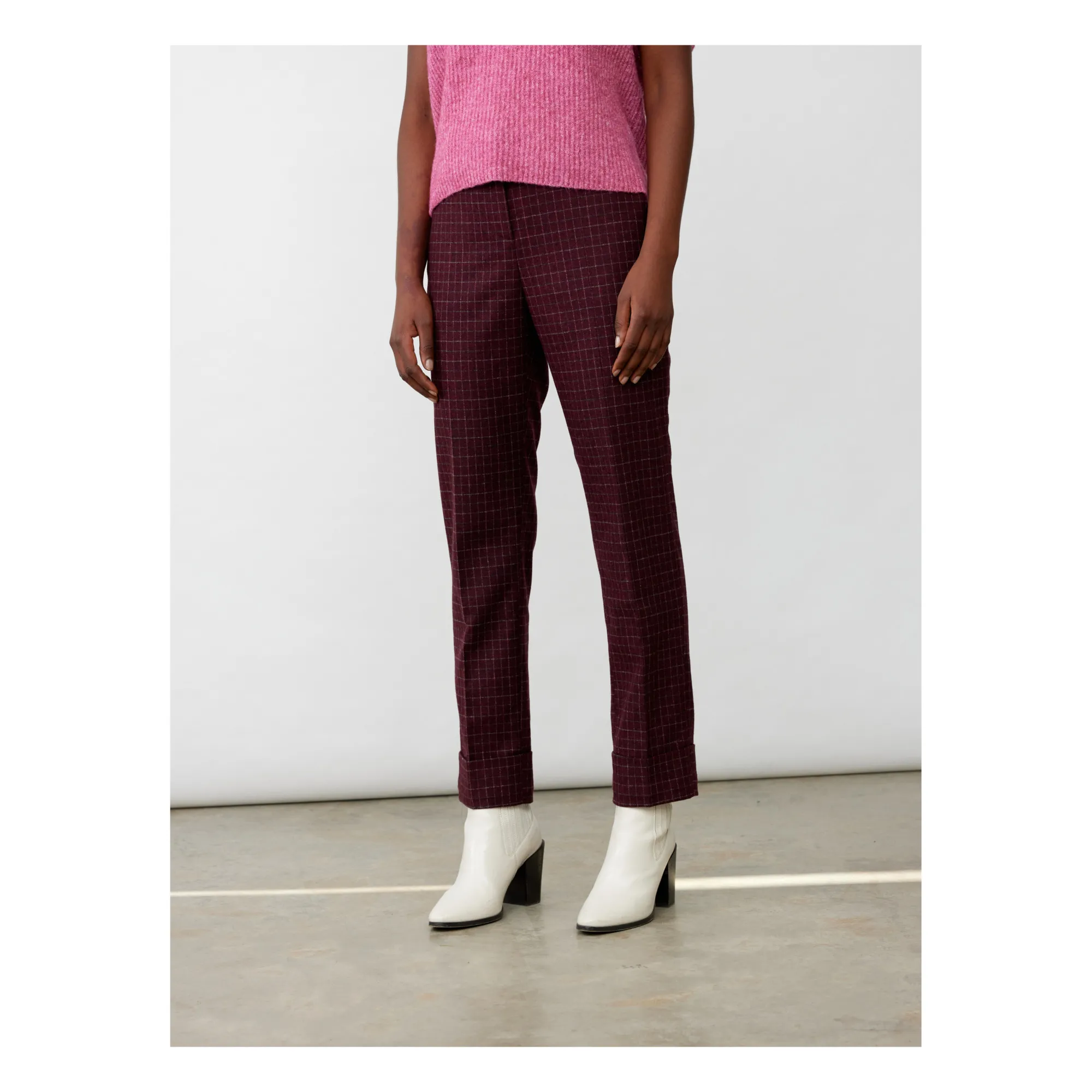 Collectors Club Burgundy Panache Checked Woollen Trousers