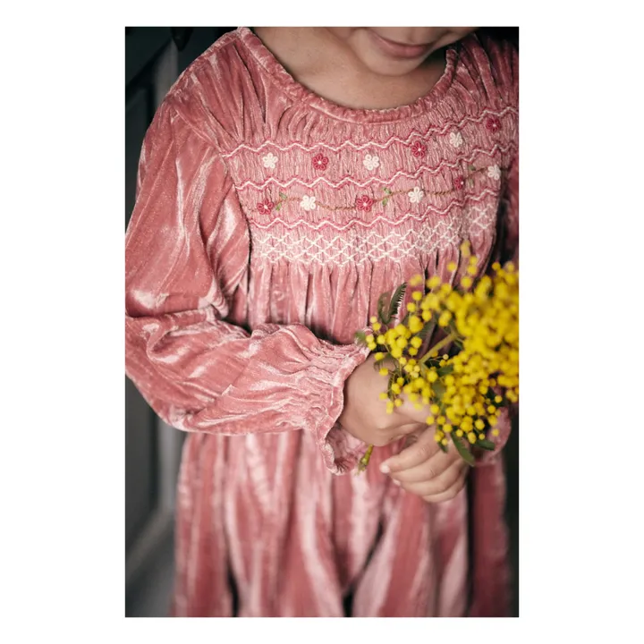 Chachani Hand-Embroidered Organic Velour Dress | Pink- Product image n°4