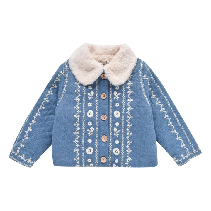 Manteau Brodé Fourré Najla | Bleu jean- Image produit n°0