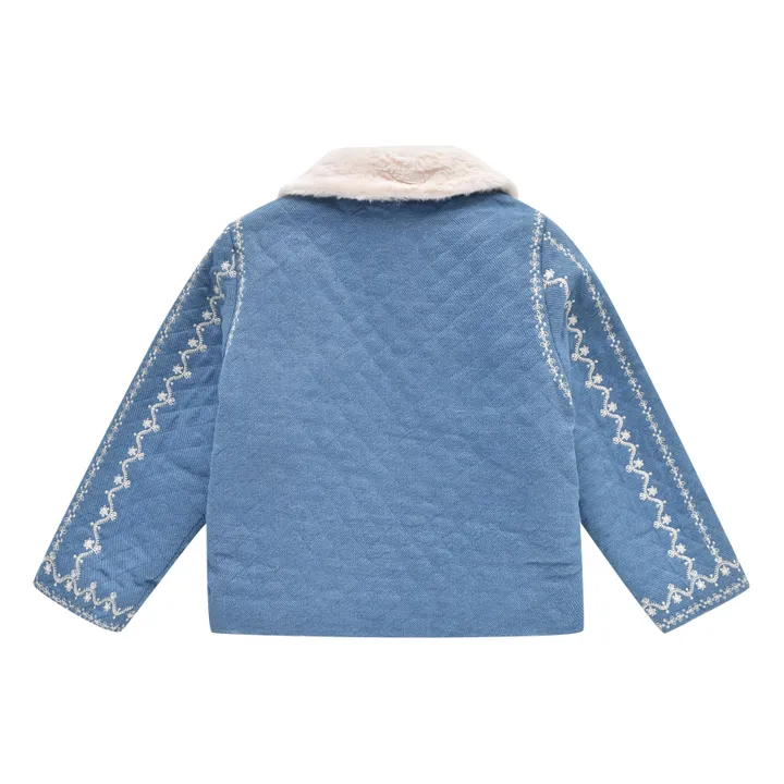 Manteau Brodé Fourré Najla | Bleu jean- Image produit n°3